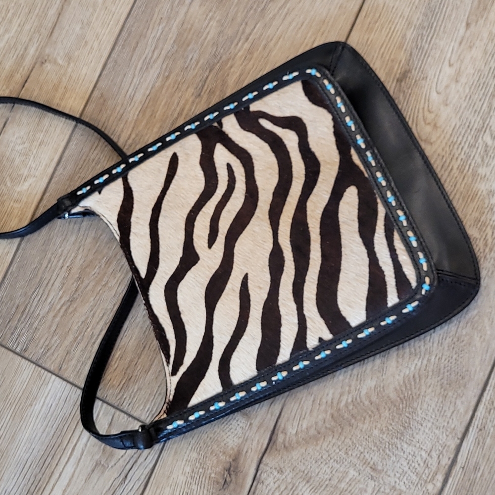 Fossil Zebra Print Shoulder Bag with Black Trim